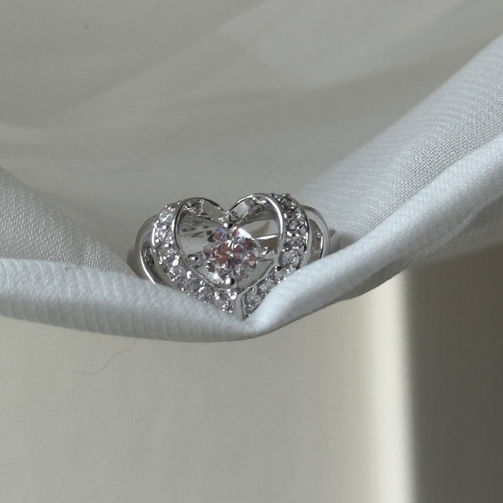 14k Heart Real Gold Plated Ring Gem Crystal